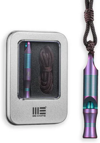 Miniatura 10 de WeKnife Silbato de emergencia de supervivencia, silbato de seguridad de titanio para exteriores, con cuerda de paracaídas para kayak, chaleco Azul