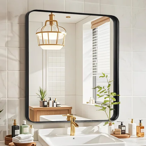 Miniatura 31 de Fabuday Espejo Grande de Baño Negro de 40x30 Pulgadas - Espejos Rectangulares con Marco para Pared, Espejo de Metal Negro Montado en la Pared