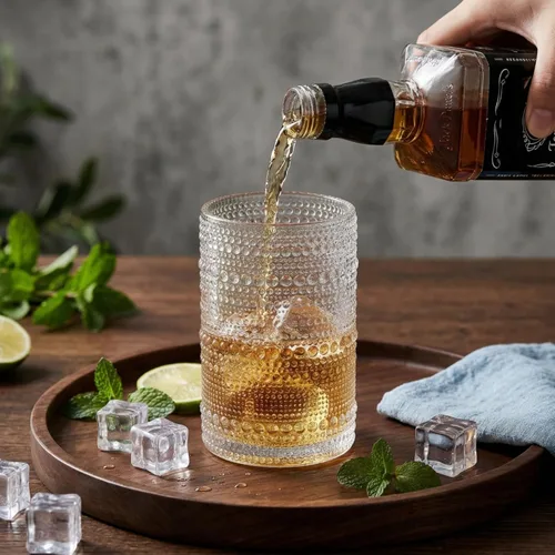 Miniatura 6 de ZOOFOX Juego de 6 vasos de bebida vintage, vasos transparentes de 13 onzas, cristalería con diseño en relieve para bebidas, agua, jugo, cerveza