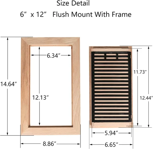 Miniatura 3 de Registro de piso de madera dura de roble blanco, montaje al ras con marco, 6 x 12 pulgadas con regulador de tiro, sin acabar Blanco (White Oak)