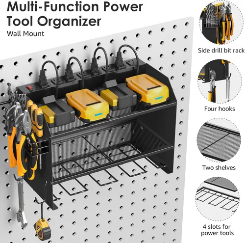 Miniatura 6 de CCCEI - Juego de organizador modular de herramientas eléctricas para montaje en pared con estación de carga Almacenamiento con ganchos para cochera