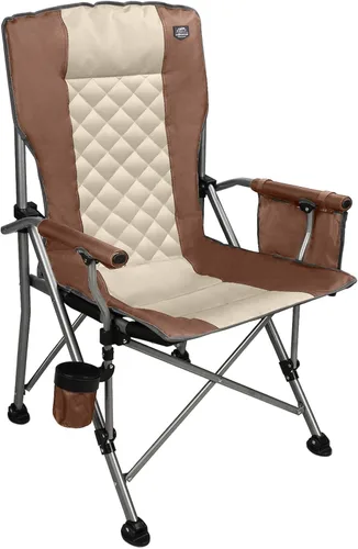 Miniatura 8 de Silla de camping plegable acolchada con reposabrazos duro, soporte para tazas, resistente para adultos, respaldo acolchado, silla de campamento