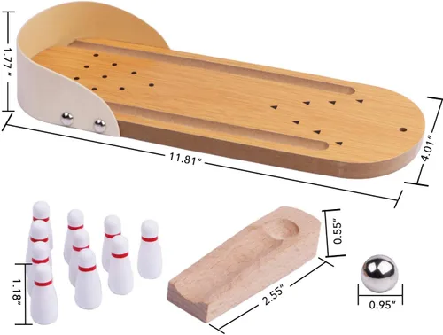Miniatura 2 de Set de Mini Juego de Bolos de Mesa - Tablero de Madera de Mesa Mini Arcade de Escritorio Pequeña Pista de Tiro de Bolos Gadgets de Alivio de Estrés