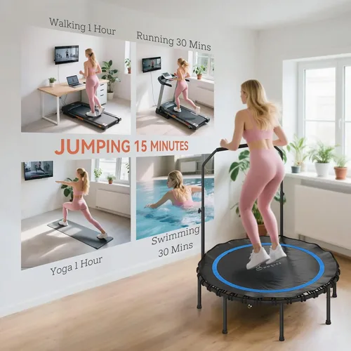 Miniatura 7 de Trampolín de fitness plegable de 40/48 pulgadas, mango de espuma ajustable, rebote silencioso y estable para gimnasio en casa, niños y adultos