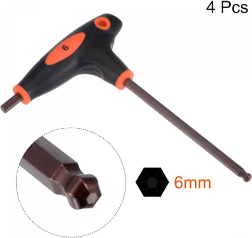 Miniatura 3 de uxcell Llave hexagonal de extremo de bola de 0.236 in, llave inglesa con mango en T, acero métrico S2 4 piezas