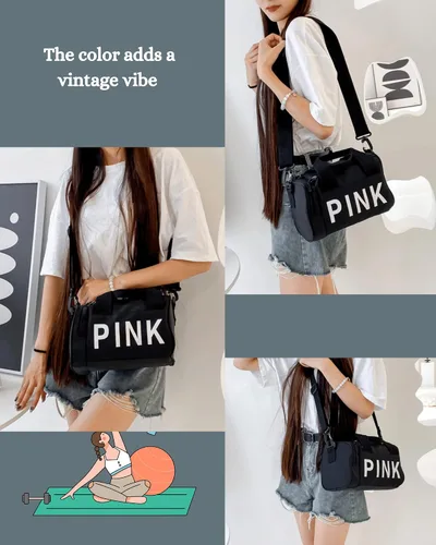 Miniatura 7 de Bolsa de gimnasio pequeña estética, bonita bolsa de lona con asa, bolsa de viaje para el hombro, bolsa cruzada resistente para deportes de natación