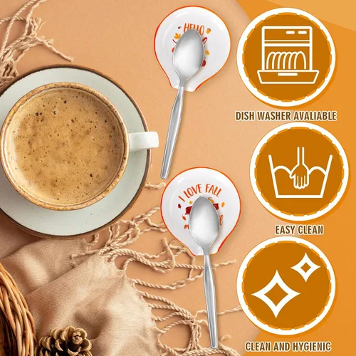 Miniatura 3 de Whaline Soporte para cucharas de cerámica de otoño, camión de calabaza, pequeño soporte para cucharas de café para agitadores de café, cucharadita