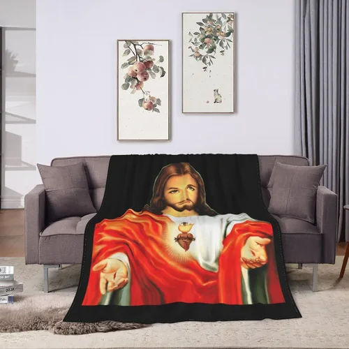 Miniatura 2 de Manta de franela ultrasuave del Sagrado Corazón de Jesús para habitación, manta de franela cálida