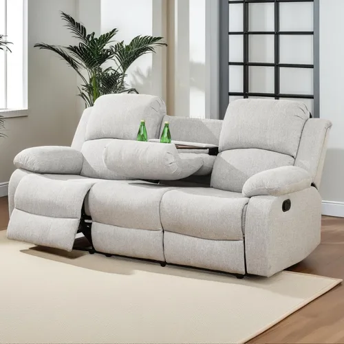 Miniatura 47 de Conjunto de sofá para sala de Estar, sillón reclinable de cuero transpirable, sofá de 3 plazas para cine en casa con portavasos para apartamento