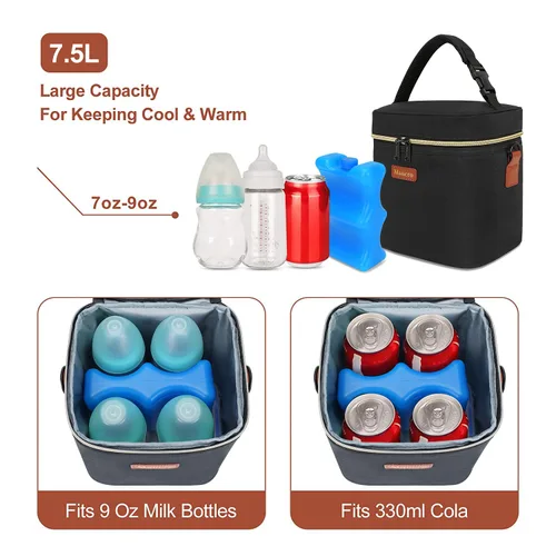 Miniatura 3 de Mancro Bolsa enfriadora de leche materna de viaje, se adapta a 4 biberones de hasta 9 onzas, bolsa para biberones con paquete de hielo, enfriador
