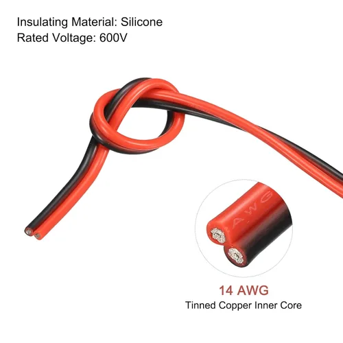 Miniatura 3 de MECCANIXITY Alambre de calibre 14, 2 conductores, alambre de silicona paralelo de 14 AWG, alambre trenzado de alambre de cobre estañado, carrete