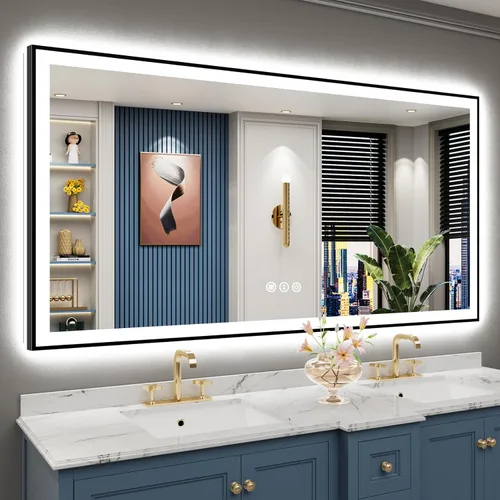 Miniatura 44 de 30x36 Espejo de baño LED con luces, retroiluminado y luz frontal, espejo de tocador iluminado antivaho para pared de baño, 3 colores, regulable