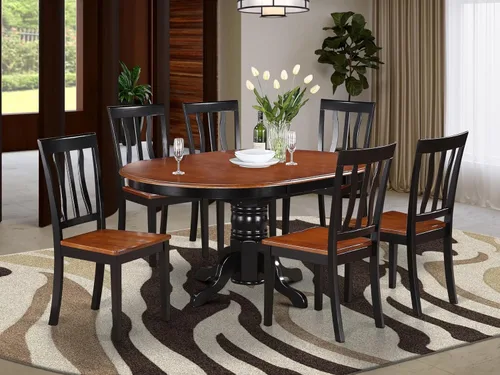 Miniatura 2 de East West Furniture AVAT7-BLK-W Juego de mesa de comedor moderno de 7 piezas consta de una mesa de madera ovalada con hoja de mariposa y 6 sillas