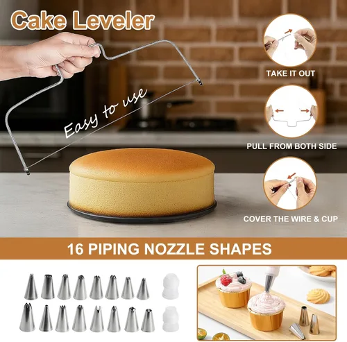 Miniatura 4 de WERTIOO Juego de 138 piezas de moldes para tartas de resorte para hornear con kit de decoración de pasteles, juego de 3 moldes redondos