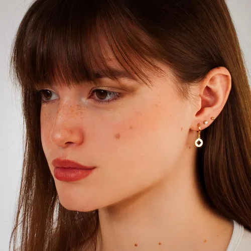 Miniatura 12 de 14K Gold Clasp Closure Dangle Earrings, Trendy Hoop with Charm, Huggie Hoop Earrings, Hypoallergenic Nickel Free Earrings, Lightweight Huggies for