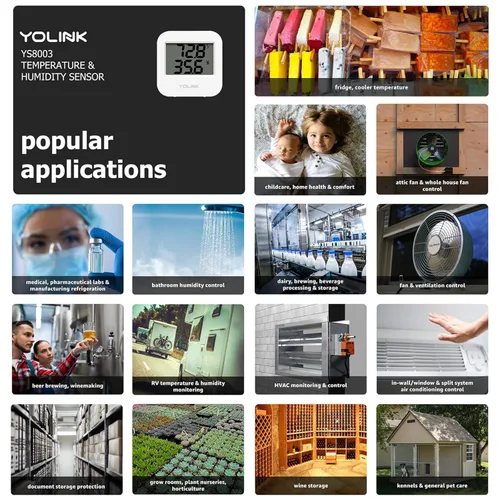 Miniatura 7 de YoLink Sensor inalámbrico inteligente de temperatura y humedad, amplio rango de temperatura para refrigerador, invernadero, jaula de mascotas