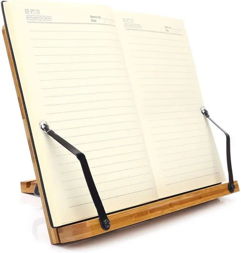 Miniatura 9 de wishacc Soporte de libros de bambú, bandeja ajustable para libros y clips de papel para páginas - Escritorio de lectura para libros de cocina