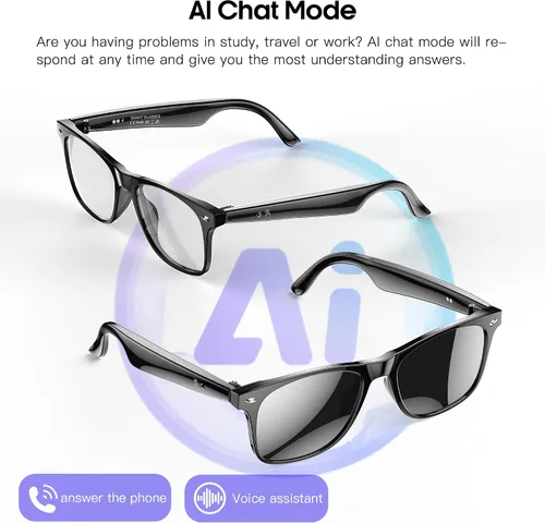 Miniatura 5 de Lentes inteligentes de traducción AI para hombres y mujeres, gafas de sol Bluetooth 6.0, protección UV, asistente de voz, audio de oído abierto