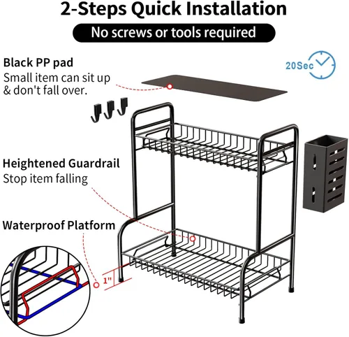 Miniatura 4 de Organizador de encimera de baño con cesta de artículos de tocador, estante de almacenamiento de encimera de baño de 2 niveles con almohadilla