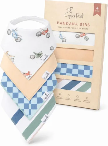 Miniatura 35 de Copper Pearl Baberos tipo bandana para bebé, paquete de 4 baberos de algodón suave para babear y dentición, absorbentes, ajuste ajustable, muchos