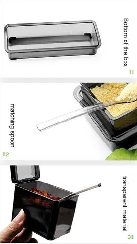 Estante de condimentos transparente negro para especias, caja de condimentos acrílicos de 4 piezas, contenedor de almacenamiento para condimentos,