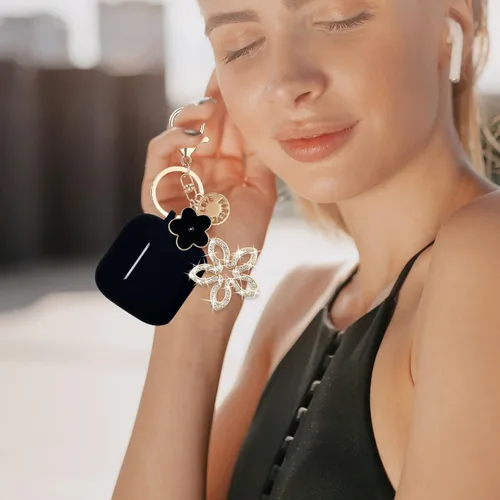 Miniatura 2 de Funda compatible con AirPods 4, funda protectora de silicona para Airpod 4 con llavero brillante, funda para auriculares inalámbricos Apple AirPods
