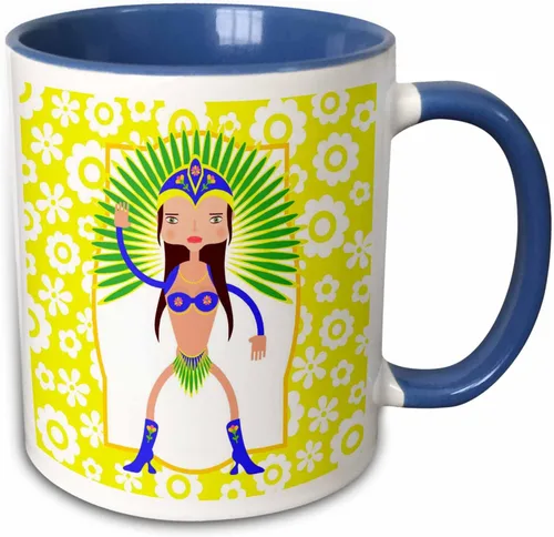 3dRose Dancer From Brazil Cartoon Samba Is A Brazilian Dance Originating In Bahia - Taza de dos tonos, 11 onzas, azul