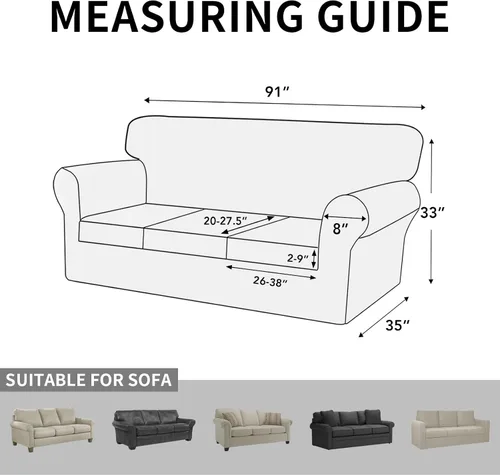 Miniatura 6 de ISSUNTEX - 4 piezas de fundas de sofá de alto estiramiento y espesor, funda suave para sofá con 3 cojines separados, funda elástica de sofá de tela