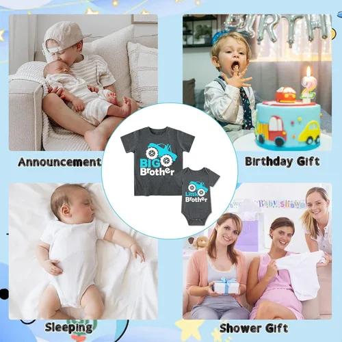 Miniatura 6 de Funnycokid Conjunto de camisas a juego para hermano mayor, hermano pequeño, ropa de regalo para bebé
