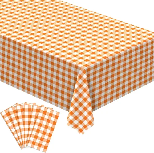 Mantel de plástico a cuadros naranja y blanco, decoración de otoño y Acción de Gracias, a cuadros, desechable, decoración de comedor y cocina, 54 x