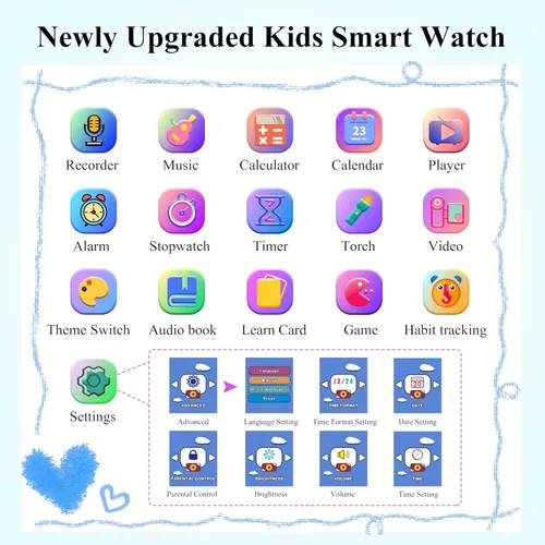 Miniatura 2 de KALINCO Reloj inteligente para niños, con más de 30 juegos, cámara, video, podómetro, reloj para niños, reproductor de música, alarma, audiocuento
