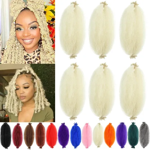 Miniatura 24 de Cabello afro trenzado elástico color marrón claro de 16 pulgadas, paquete de 3 T27, cabello afro preesponjado y trenzado elástico, cabello afro