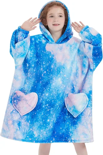 Miniatura 25 de Mewkou Manta con Capucha Portátil para Niños Sudadera con Capucha de Sherpa Extra Grande para Niños, Niñas y Niños Pequeños de 2 a 6 años
