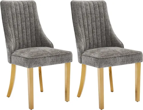 Miniatura 40 de Juego de 8 sillas de comedor, sillas de cocina con canales de lino con patas curvadas de madera maciza, silla de comedor tapizada de tela cómoda
