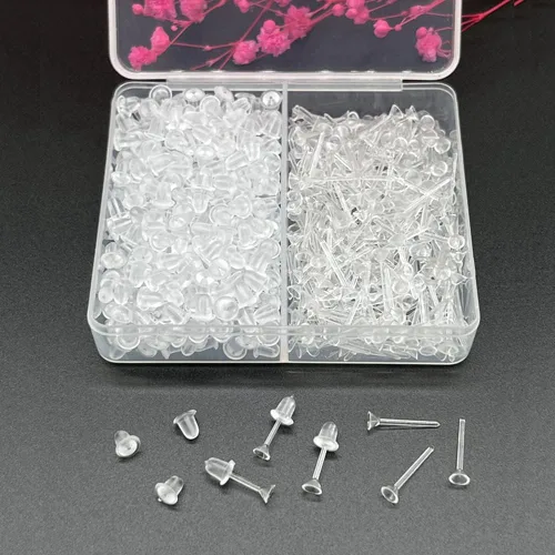 Miniatura 6 de Aretes transparentes para el trabajo, 300 pares de aretes transparentes y parte trasera de aretes, cabeza de copa de 0.118 pulgadas 0.118 in cabeza
