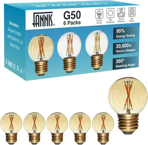 Bombillas LED de globo G50 E26 de 6 unidades no regulables, bombilla Edison redonda pequeña de repuesto G16.5 equivalente a 15 W 20 W, luz cálida