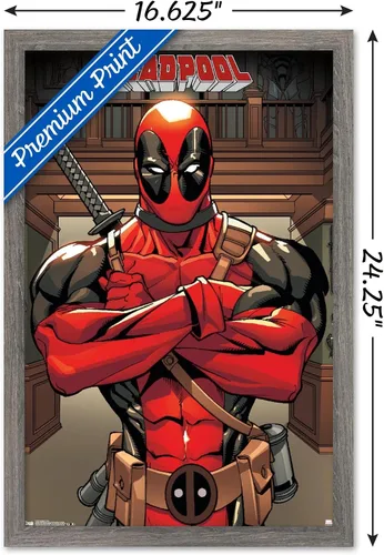 Miniatura 3 de Trends International Marvel Comics Deadpool - Póster de pared de postura, 14.725 x 22.375 pulgadas, versión enmarcada de madera de granero