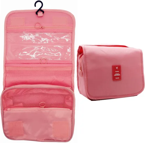 Miniatura 2 de Neceser colgante – Organizador grande de viaje de maquillaje cosmético para hombres y mujeres con gancho resistente, Rosado