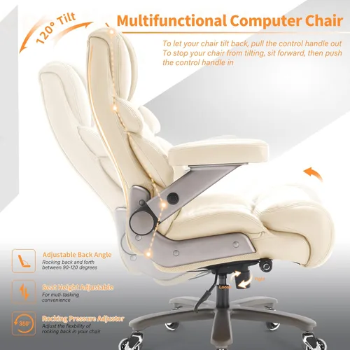 Miniatura 7 de VUZI Silla de oficina grande y alta de 700 libras, silla de computadora grande con soporte lumbar ajustable, brazos abatibles 3D, ruedas