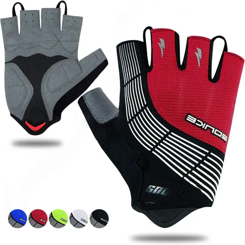 Souke Sports Guantes de ciclismo Guantes acolchados de medio dedo para bicicleta con absorción de golpes, antideslizantes, transpirables, MTB y