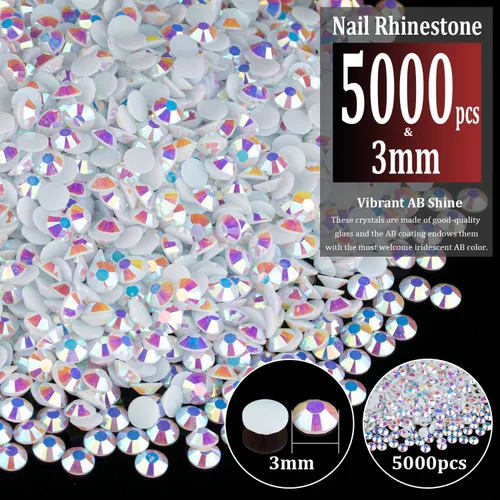 Miniatura 2 de 5000 diamantes de imitación de resina de 0.118 pulgadas a granel, blanco AB con parte trasera plana, diamantes de imitación redondos de gelatina