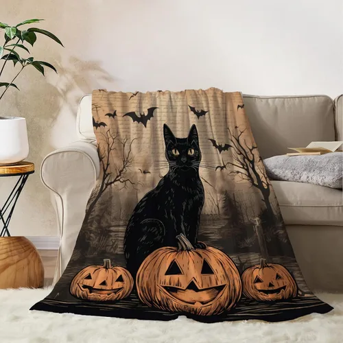Miniatura 13 de YeeJu Manta de Halloween de calabaza espeluznante vintage para bebé y mascota, acogedora, suave y mullida, manta de forro polar de felpa para sofá