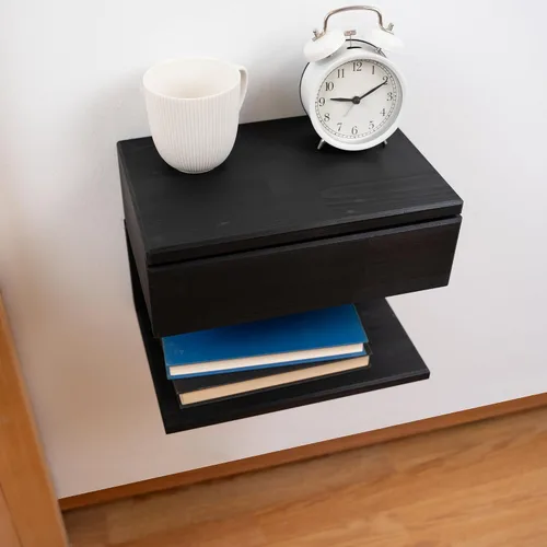 Miniatura 3 de Mesita de noche flotante lateral o mesa auxiliar con cajón de almacenamiento, estante de noche de madera, mesa flotante hecha a mano, estante