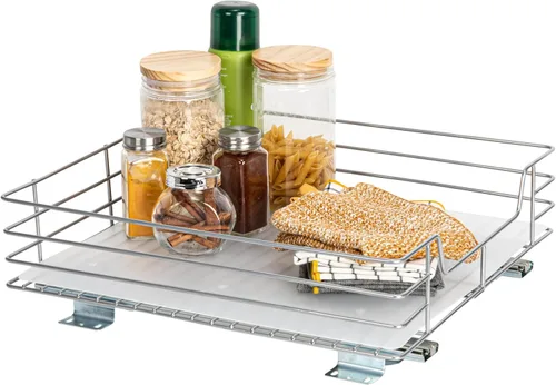 Miniatura 15 de Household Essentials Organizador de despensa de dos niveles de acero blanco con detalles de plástico forrado limpio