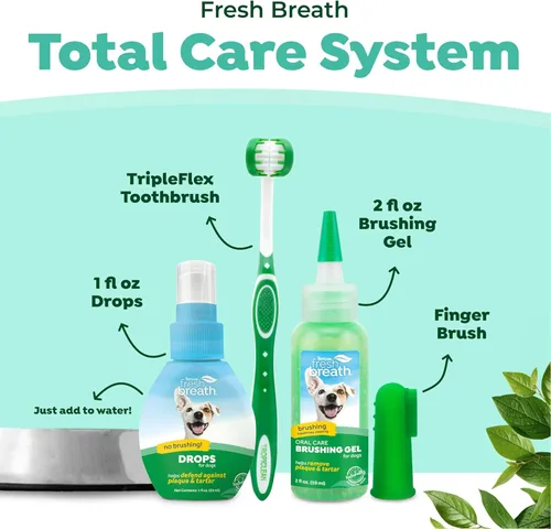 Miniatura 3 de TropiClean Sistema de cuidado total de control de aliento y sarro fresco para perros grandes Pasta de dientes y cepillo para perros Gel dental