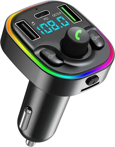 Adaptador de transmisor FM Bluetooth 5.4 para automóvil, adaptador Bluetooth para automóvil con cargador rápido [PD 30W y QC3.0 18W], audio de alta