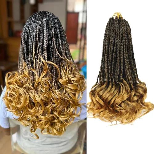 Miniatura 23 de Trenzas de ganchillo rizado francés T33, cabello pre-anillado 10 pulgadas, trenzas cortas rizadas francesas con extremos rizados, trenzas box