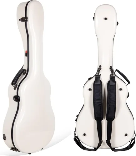 Miniatura 17 de Crossrock Funda de fibra de vidrio para guitarras acústicas 000/OM de 12 trastes, con compartimento para accesorios, correas de mochila, bloqueo