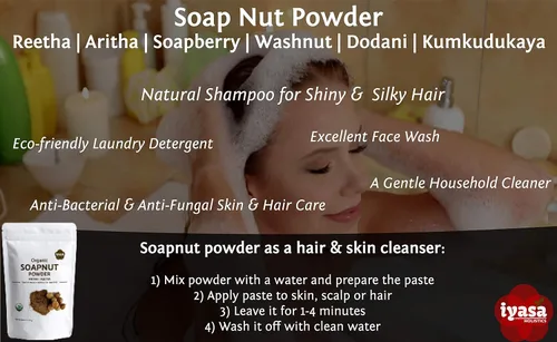 Miniatura 6 de Polvo de soapnut orgánico (polvo Reetha) de 4 onzas, detergente orgánico natural para ropa, limpiador multiusos para el cabello, la piel y el hogar