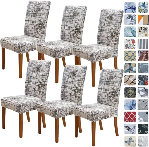 Miniatura 70 de SPRINGRICO Paquete de 6 fundas blancas para sillas de comedor, fundas elásticas para sillas de comedor con diseño floral, de elastano lavable